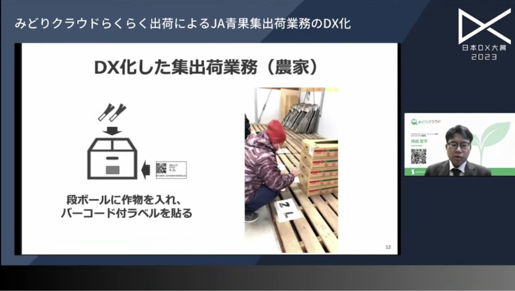 株式会社セラクの青果集出荷業務のDX事例|日本DX大賞2023 - 出荷する箱に個体識別番号を与えることで、集出荷業務を簡単に