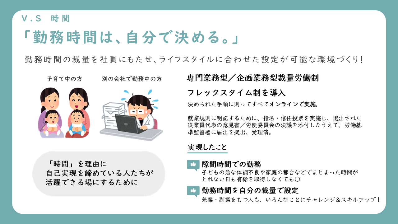 バイオベンチャー・プラチナバイオが実現した「どこにいてもつながりと自己実現を諦め - 2. 時間の柔軟化