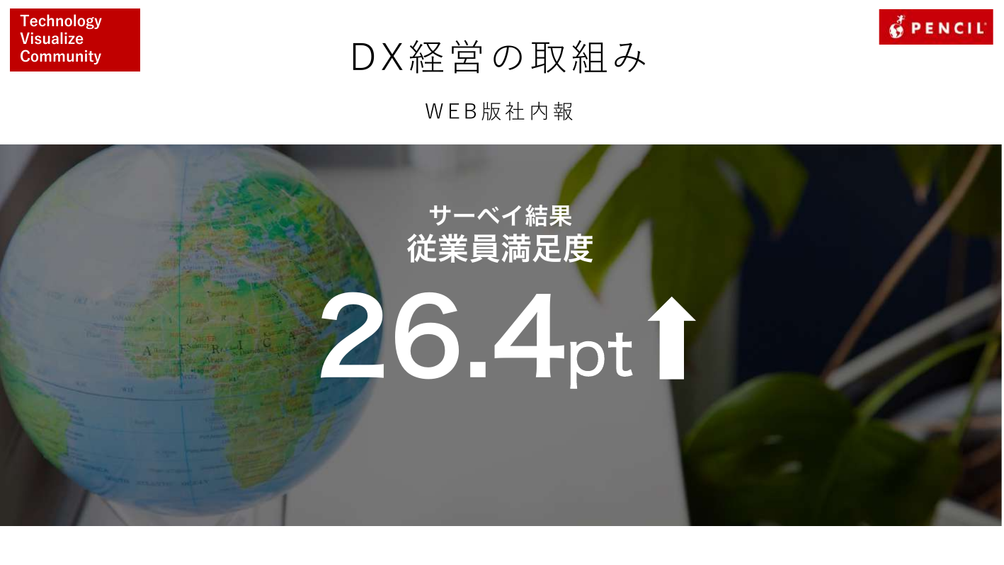 DX経営の取り組み:WEB版社内報 / サーベイ結果 従業員満足度 26.4pt↑